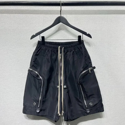 Men's Techwear Cargo Shorts Multi-Zipper Pocket Elastic Waist Drawstring Streetwear Casual Shorts
