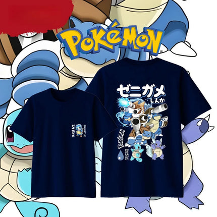 Anime Pokémon Squirtle Evolution Printed Cotton T-shirt Summer Men's and Women's Harajuku Clothing Fashion Casual Street T-shirt