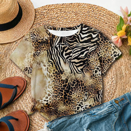 Ladies' fashion leopard print zebra print short sleeved T-shirt, personalized wild style top - new summer collection in 2025