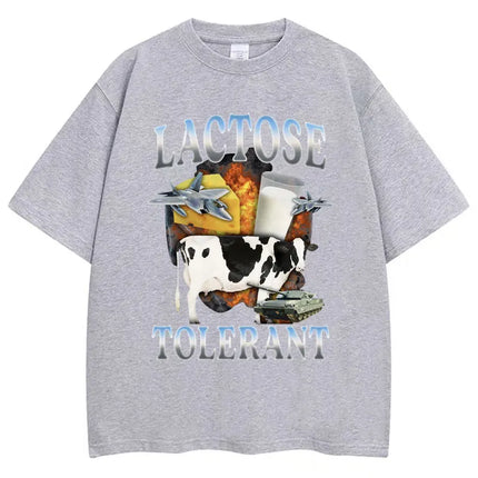Lactose Tolerant Funny Milk Print T Shirt Men Women Retro Fashion Short Sleeve 100% Cotton Summer Casual Humor T Shirts Gifts