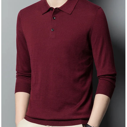 Worsted wool Men POLO Neck  Pullover Long Sleeve Lapel Sweaters Loose Warm Knitted Tops Spring Autumn New Style Men’s Clothing