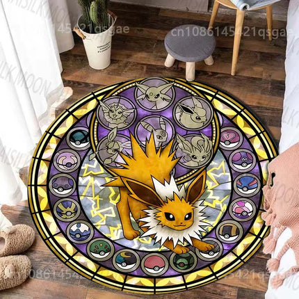 1PC Cartoon Japan Pokemon Sylveon Print Round Carpet for Living Room Bedroom Table Chair Sofa Home Decor Area Rug Luxury Gift