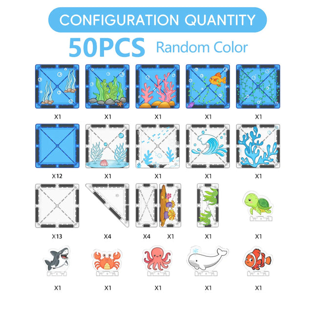 Magnetic Building Blocks for Children, Ocean Animal Scene, Creative Play, Children's Learning Birthday Gift