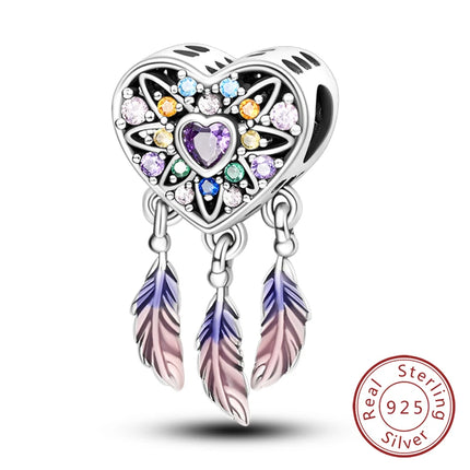 Original 925 Sterling Silver Charm Beads Love Heart Family Charms Pendant Fit Bracelet Charm Women DIY Jewelry Gift