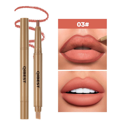 With Silicone Brush Lip Liner Pen Double-head Automatic Silky Soft Coffee Brown Smudging Full Lip Shape Outline Contour Makeup