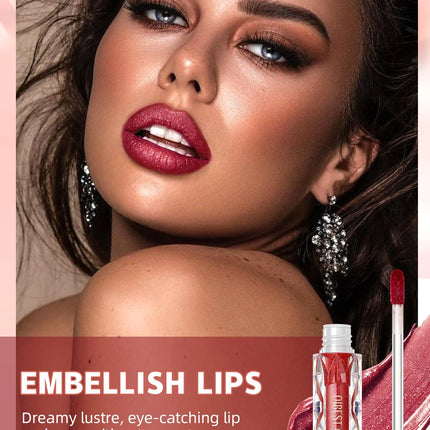 QIBEST Shimmer Lip Gloss Diamond Glitter Lip Tint Waterproof Long Lasting Matte Liquid Lipstick Red Purple Lipgloss Women Makeup