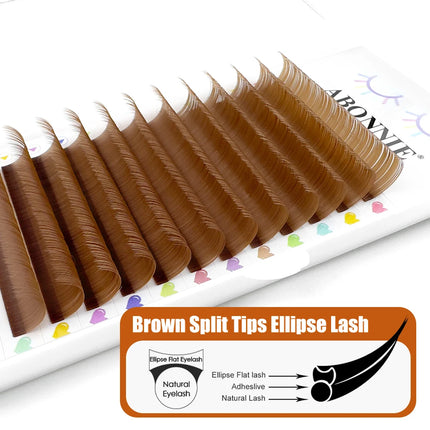 ABONNIE Brown Ellipse Flat Lashes Extensions Split Tips Flat Ellipse Individual Eyelash Extension