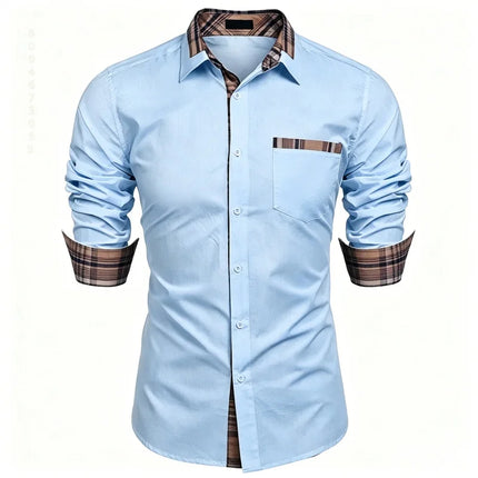 Men's shirt checkered contrasting long sleeved shirt, business casual button up shirt, personalized and trendy men's clothing