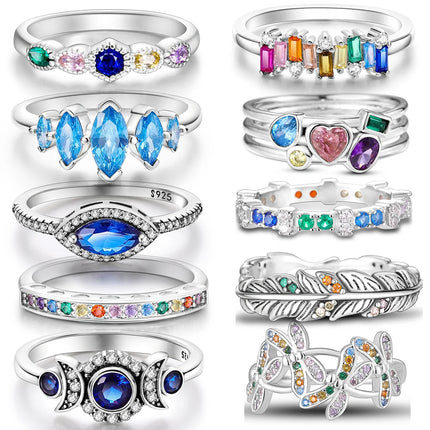 Original 925 Sterling Silver Ring Colorful Diamonds Cubic Zircon Finger Ring For Women Jewelry Wedding Engagement Birthday Gift
