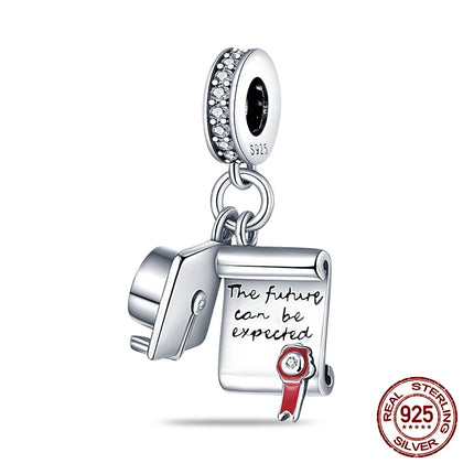 100% 925 Sterling Silver Graduation Season Series Owl Bachelor's Hat Charms Beads Fit 3mm 925 Original Bracelets DIY Jewelry