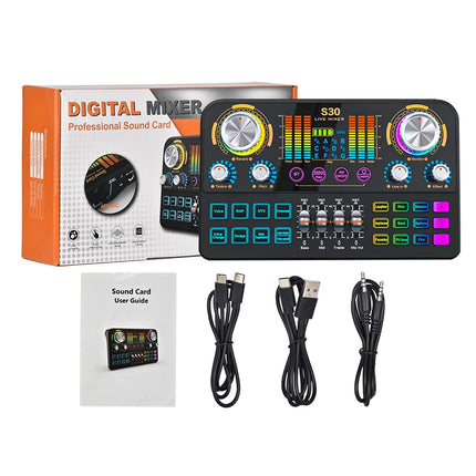 FUHAM S30 audio mixer, live sound card with DJ mixing effects and voice-changing features, music recording equipment sound card