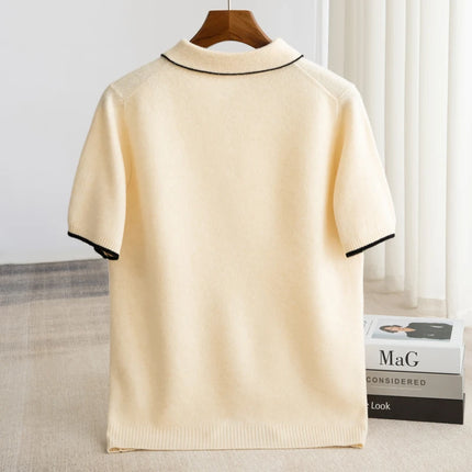 100% Merino Wool T-shirt Men's POLO Collar Short Sleeve Pullover 2025 Spring/Autumn New Fashion Knit Business Casual Sweater Tee
