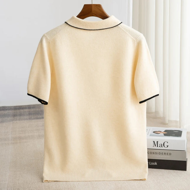100% Merino Wool T-shirt Men's POLO Collar Short Sleeve Pullover 2025 Spring/Autumn New Fashion Knit Business Casual Sweater Tee