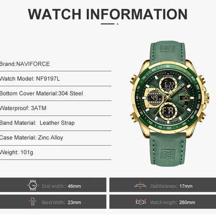 New NAVIFORCE Watches for Men Leather Mens Military Sport Waterproof Watch Quartz WristWatch Chronograph Male Clock