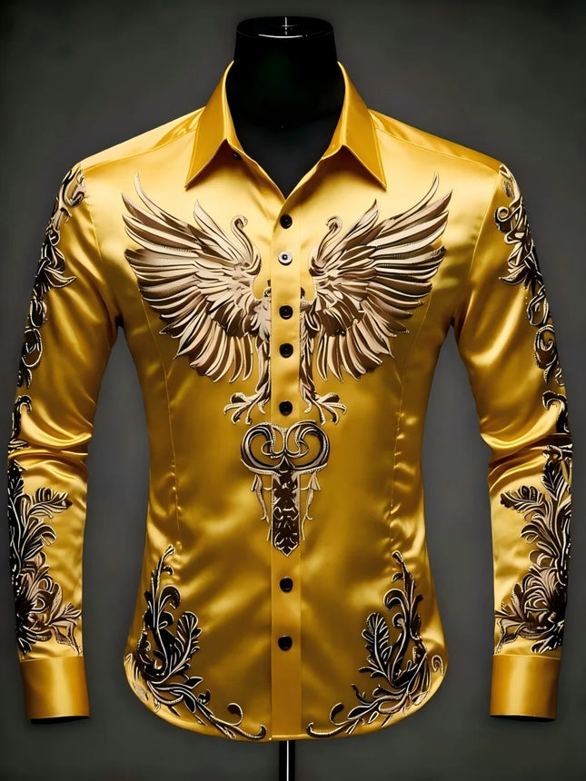 Noble and elegant, high-quality and comfortable men's long sleeved shirt, fashionable trend, digital printing, street outdoor