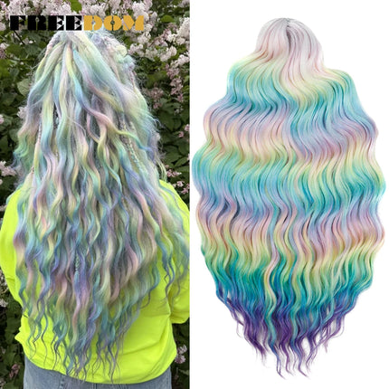FREEDOM Synthetic Braiding Hair Extensions Deep Wavy 24 inch Long Curly Braids Hair Ombre Brown Rainbow Twist Crochet Hair