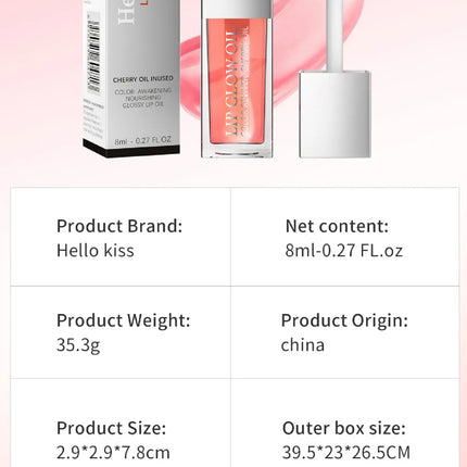Hellokiss Lip Glow Oil 8ml Glossy Lip Oil Moisturizing Lip Glaze Transparent Lip Balm  Lip Stick Cherry