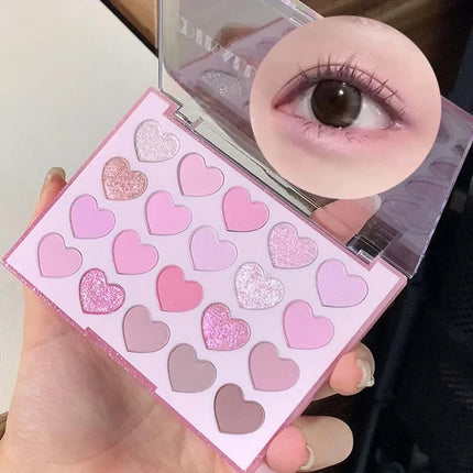 Sweet Pink 20 Color Heart Shaped Eyeshadow Plate Pearl Glitter Purple Eyeshadow Pink Blusher Naturally Brightens Korean Makeup