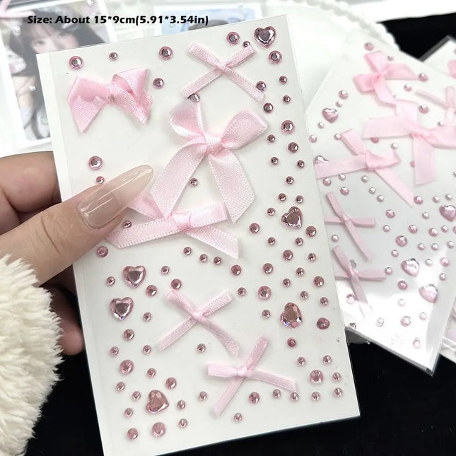 Cute 3D Love Lace Bow Crystal Stickers DIY Sparkly Kpop Photo Deco Stickers Pink Gifts Rhinestone Stickers For Photo Card Holder