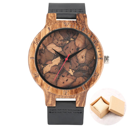 Unique Irregular Pattern Display Wood Watches Quartz Timepiece Men's Genuine Leather Casual Hot Fashion Male Wooden Clock reloj