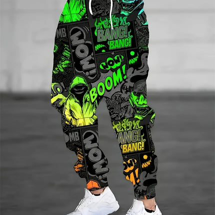 Fall Men's Casual Pants Fashion 3D Colorful Graffiti Print Outdoor Trend Drawstring Pants Large Size Men's Hip Hop Pants