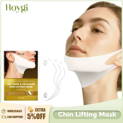 24k Gold Collagen Chin Lifting Mask Eliminate Double Chin Reduce Face Wrinkle Remover Firming Lifting V Shape Face Lift up Mask