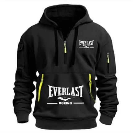 Men's Fashion Casual Hoodie Multi-pocket Sports Long-sleeve Sweatshirt Up Down Print Warm Half Zip Hooded Fitness Pullover Good