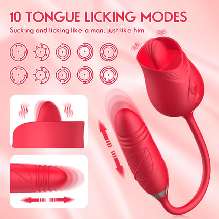 Rose Toy Sucking Vibrator Stimulator for Women with 10 Suction Thrusting Dildo G Spot Vibrators Adult Toys for Women Men Couples