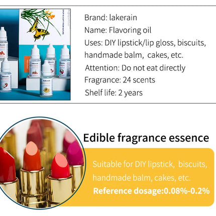 12PCS DIY Fragrance Flavor Vegan Natural Flavoring Oil Scents Essence Oil Drops Liquid Pigment Dyeing For Lip Gloss Diy Use