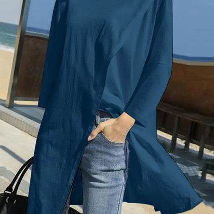 Plus Size 5XL VONDA Women Blouses Autumn Asymmetrical Split Shirts 2024 Fashion Casual Long Sleeve Tops Loose Solid Color Blusas