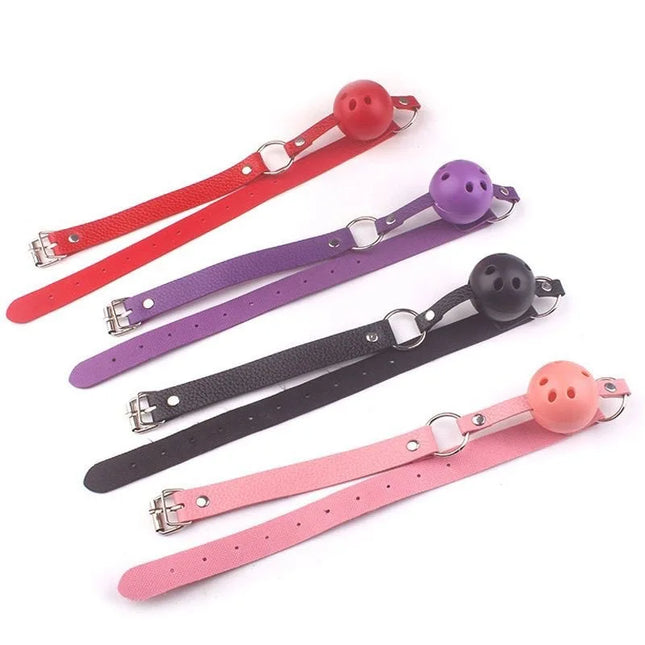 4 Colors Faux Leather Mouth Gag Adjustable Plastic Ball Adult Flirting Fetish Roleplay Game Props Couples BDSM Bondage Sex Toys