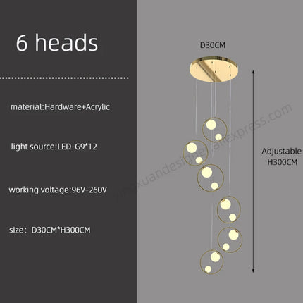 Chandelier for Staircase Hanging Lamp Modern Pendant Luster Lighting for Living room Led Ceiling Lamps Ring Stairs Loft Lighting