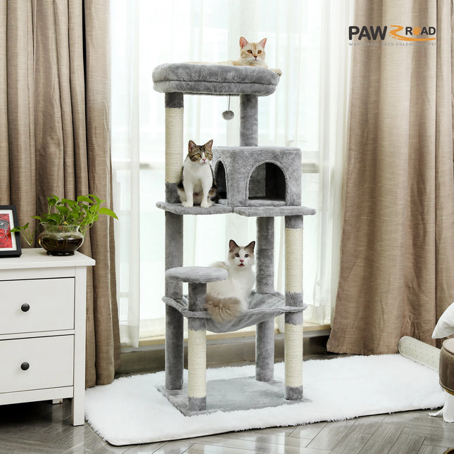 Cat Tree for Indoor Cats 5-Level Cat Tower for Large Cats with Large Hammock, Sisal-Covered Scratching Posts, Cozy Condo, Top Perch