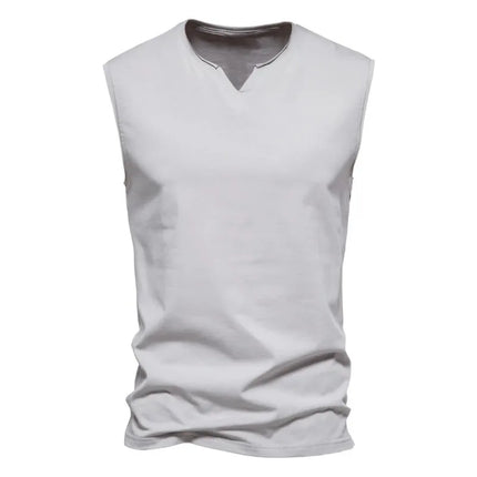 Summer Mens V-neck Tank Tops Athletic Jogging Gym TShirts Loose Vest Cotton Sleeveless T-Shirt Lightweight Basic Sport Tops