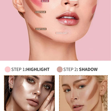 Blush Contour Highlighter Stick for Cheeks Eyes Lip Lightweight Dewy Finish Blush Stick Contour Natural Blusher Stick Makeup Set