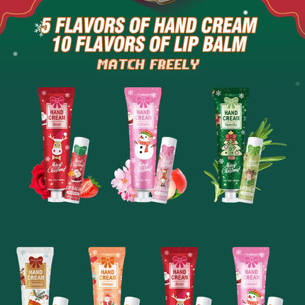 Christmas kit-10 sets/box hand cream kit, lip balm set, with Santa Card and red gift bag, party gift distribution
