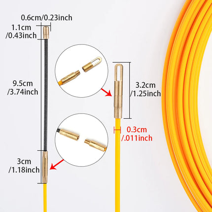 3MM 5M-50M Fiberglass Cable Puller Stainless Steel Yellow Household Wall Wire Guide Rail Fiberglass Electrician Push Tape Drawer