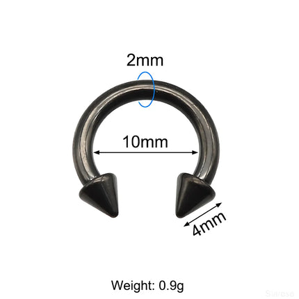 1Pc Large Gauge Black Stainelss Steel Horseshoe Ring with Spike Circular Barbell Piercing Nose Rings Cone Piercing Septum Rings
