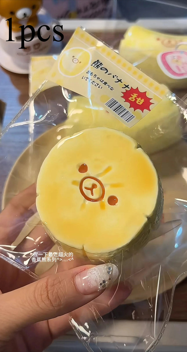 2026 New Soft toy with YOGURT PUREE like texture - Banana slice bear shaped to relieve stress - Food grade silicone