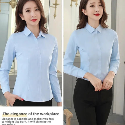 Women's Long Sleeve Anti-Light Shirt Spring Summer Workwear Professional Korean Style plus Size Uniform Button down Dress