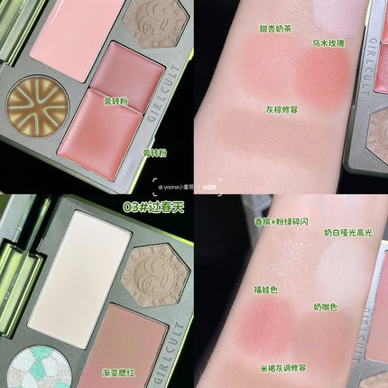 Girlcult New Contouring Plate Velvety-Smooth Highlighter Contour  Blush In one Palette Long-lasting Shimmer Pressed Powder