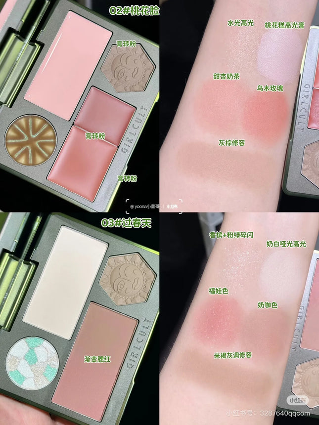 Girlcult New Contouring Plate Velvety-Smooth Highlighter Contour  Blush In one Palette Long-lasting Shimmer Pressed Powder