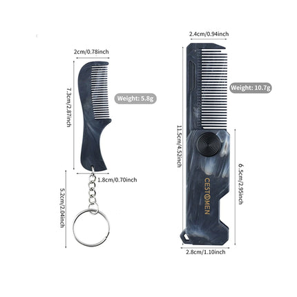 1/2PCS Marble Pattern Beard Folding Comb With Key Chain Mini Mustache Comb Men Portable Travel Beard Care Hair Styling Tool Comb