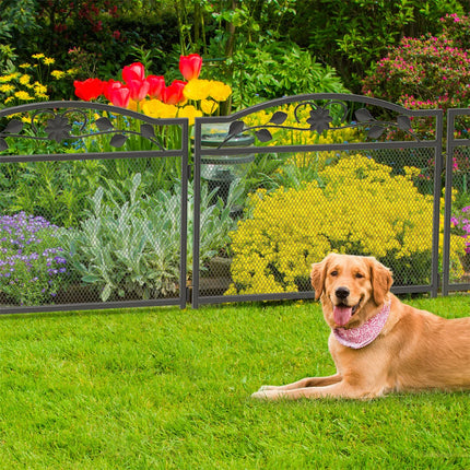 Set of 5 Dog Fence Panels Wrought Iron Pet Dog Animal Barrier Board Rails Pet Running Exercise Edging Border Guard Fencing