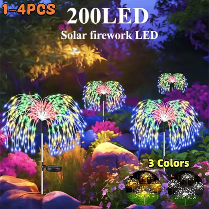 1/2/4PCS Solar Firework Light Waterproof Outdoor 8 Lighting Modes Lights 90-200LED Fairy String Light Christmas Path Lawn Decor