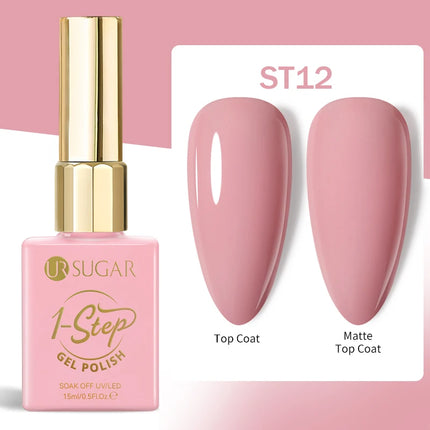 UR SUGAR 15ml 1-step Gel Polish 3 IN 1 Gel Nail Polish Pink Colors Nail Art Soak Off LED UV Gel Nail Varnishes For Nail DIY Arts