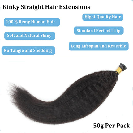 Kinky Straight Microlinks Hair Extensions Virgin Human Hair Natural Black Keratin I Tip Hair Extension 50g/Set For Women