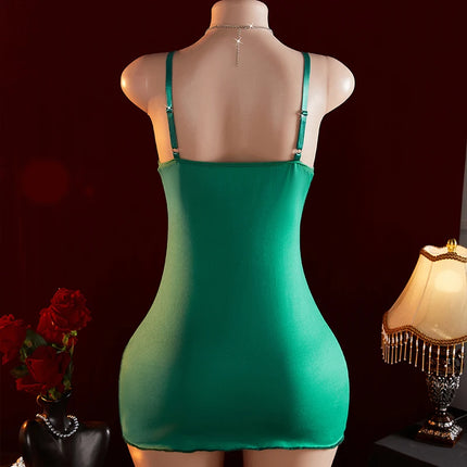 Sexy Deep V Teddy Doll Tight Fitting Woman Sexy New Green Lingerie For Women Hot Pajamas Dress Erotic Night Dress Set Costumes