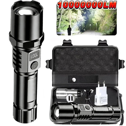 High Power Led Flashlight Type C Rechargeable Flashlights Digital Display Zoom Hand Light For Camping,Outdoor And Emergency
