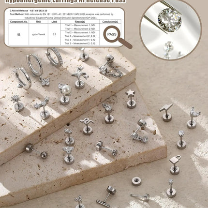Bobisty 1pc Earrings for Sensitive Ears Surgical Stainless Steel Earrings for Women Dainty Flat Back Earring Stud Hoop Cartilage
